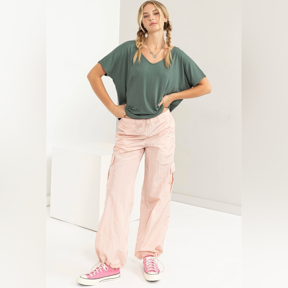 Blush low rise parachute cargo pants
